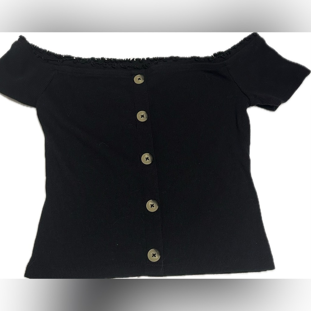 Aeropostale Women's Black Off-the-Shoulder Crop Top - Size Small